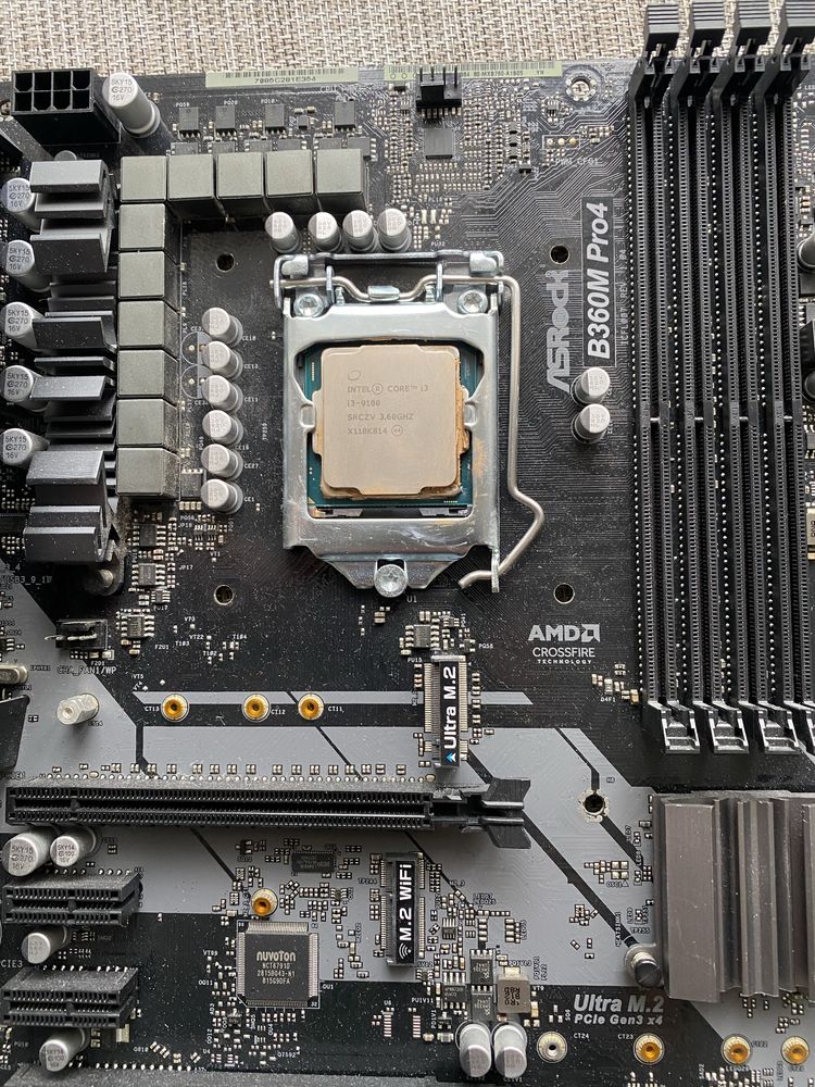 Материнская плата AsRock b360 pro/intel core i3 9100 4,2 Hgz