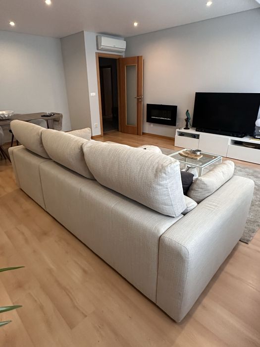 Sofá 3 lugares c/chaise longue, Hillared bege Ikea