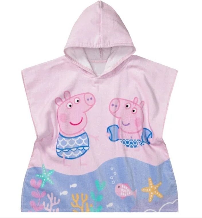Nowe Ponczo plażowe różowe z kapturem Różowa Peppa