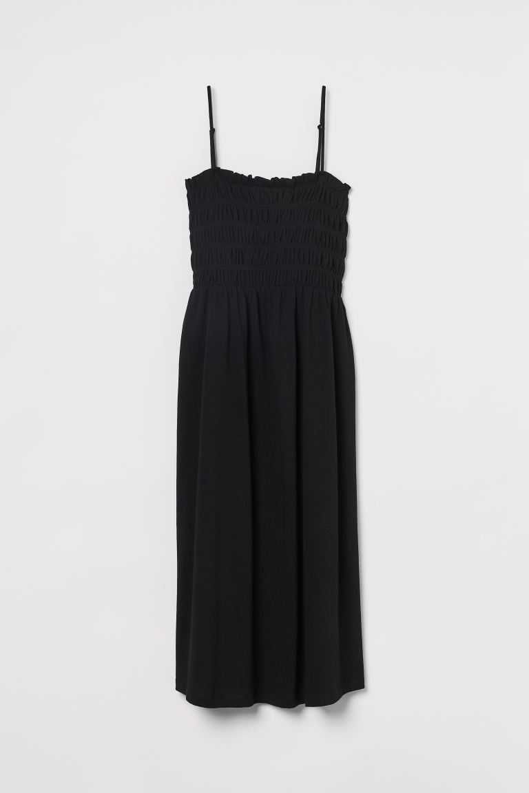 Czarna maxi sukienka na ramiączkach marszczony dekolt H&M 42/XL