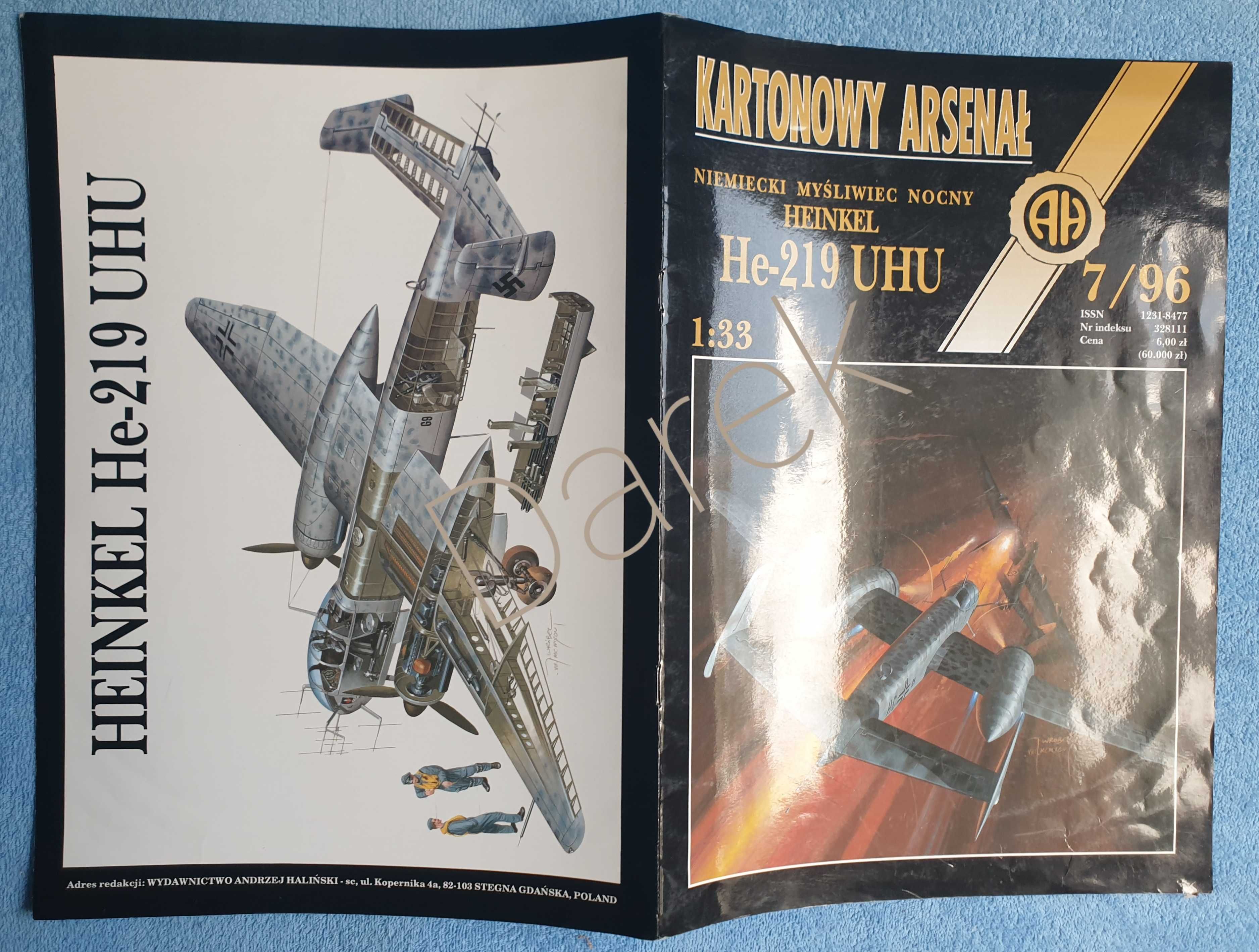 Heinkel He-219 UHU model Kartonowy Arsenał 7/1996 Haliński myśliwiec
