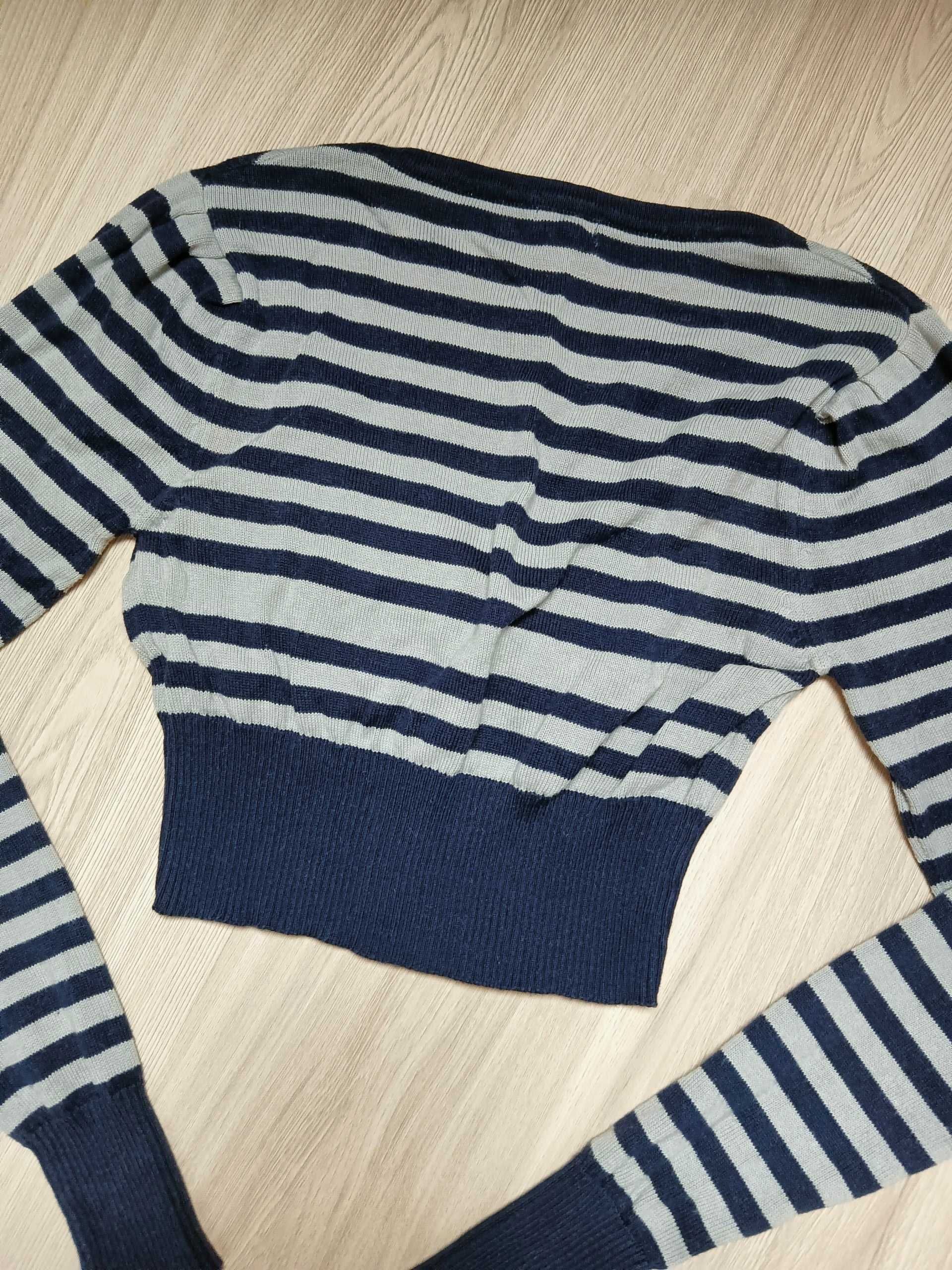 Sweter crop top dzianinowy szaro niebieski w paski S