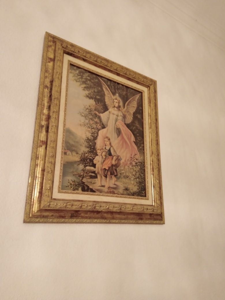 Quadro Anjo da Guarda com Moldura em Talha Dourada