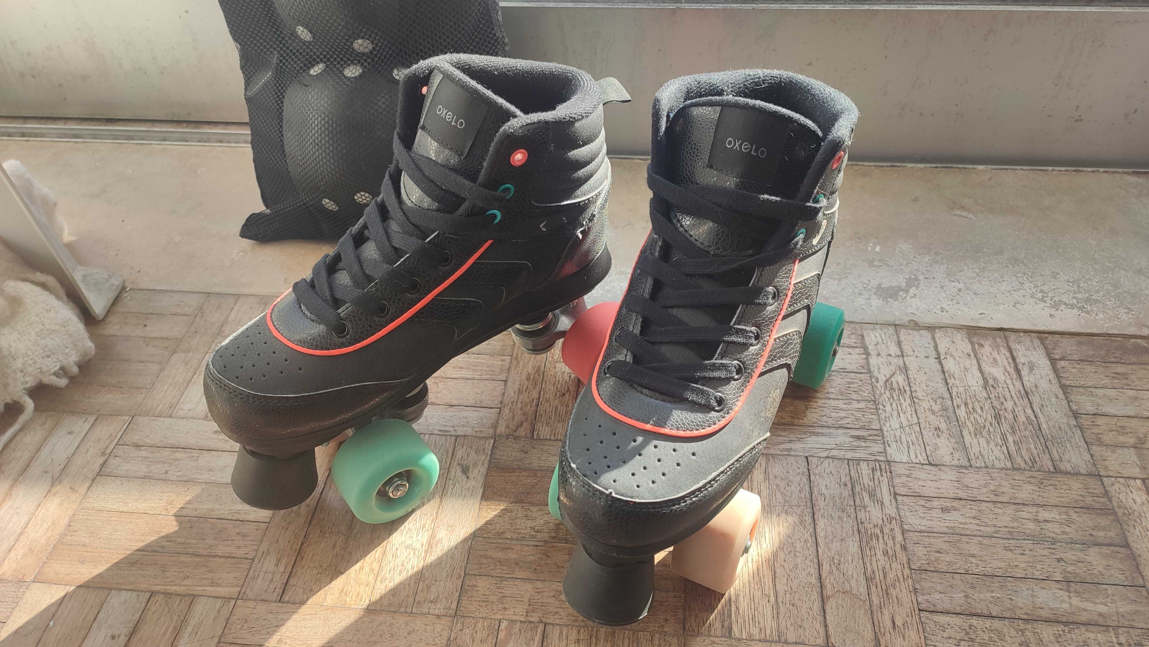 Patins da marca Oxelo + Proteções Oxelo FIT500