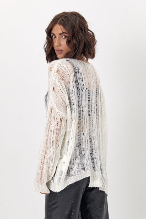 Светр-павутинка з асимеричним низом Ажурна вʼязана павутинка