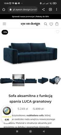 Nowa kanapa sofa LUCA granatowy aksamit