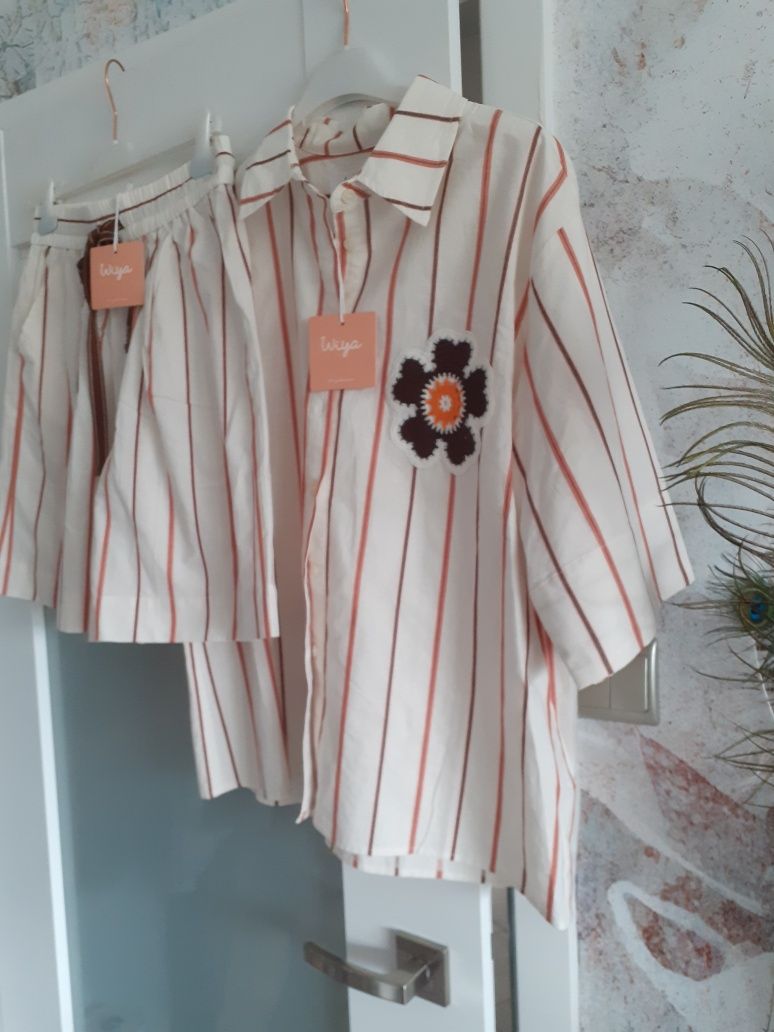 Bawelniany komplet letni bermudy koszula zestaw wiya rozm s/m/l