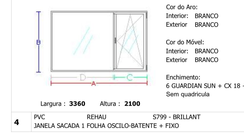 2 Janelas Rehau Sacada 1 folha oscilobatente + fixo