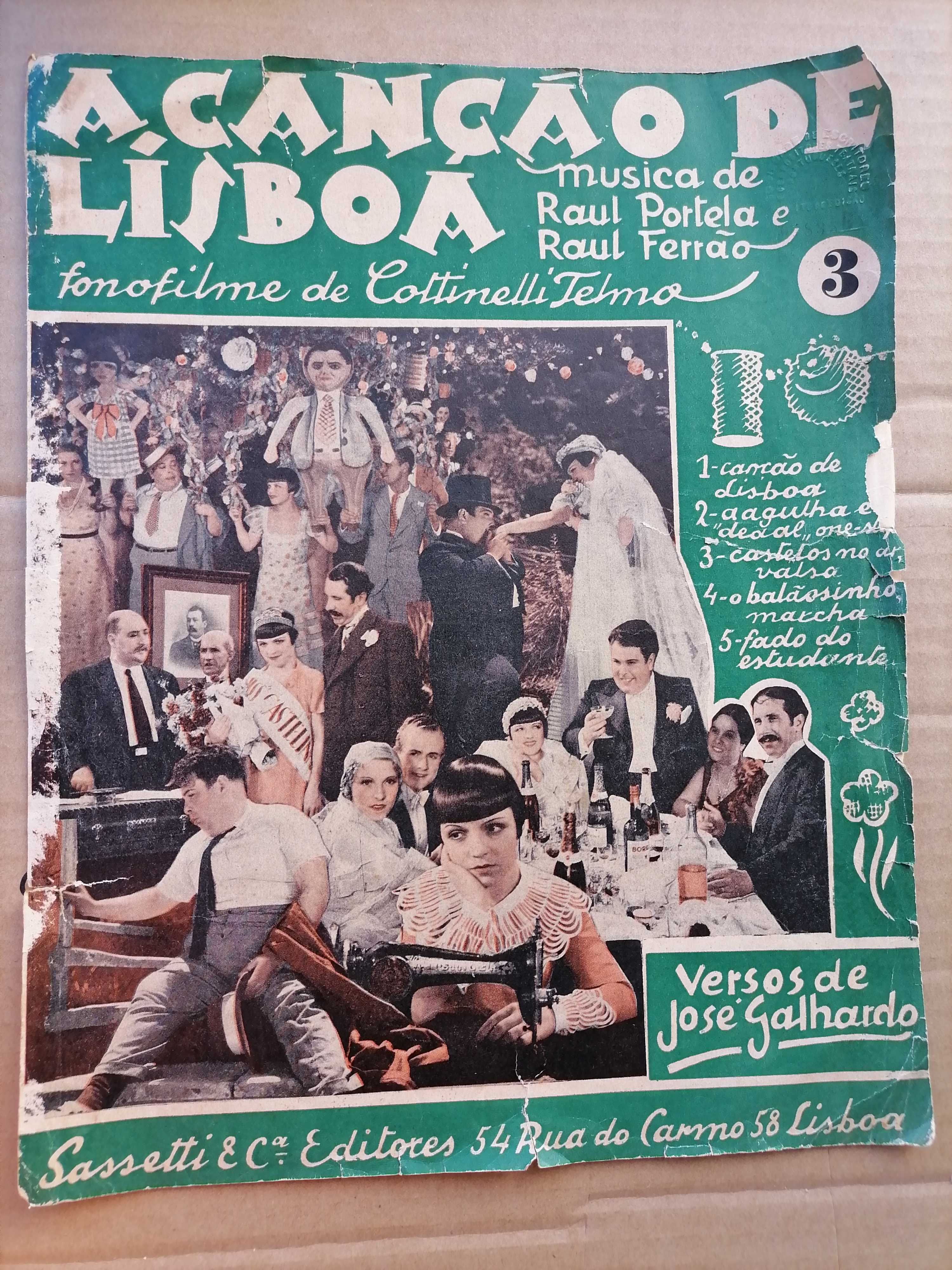 Partitura A CANÇÃO DE LISBOA 1933 Filme Vasco Santana e Beatriz Costa