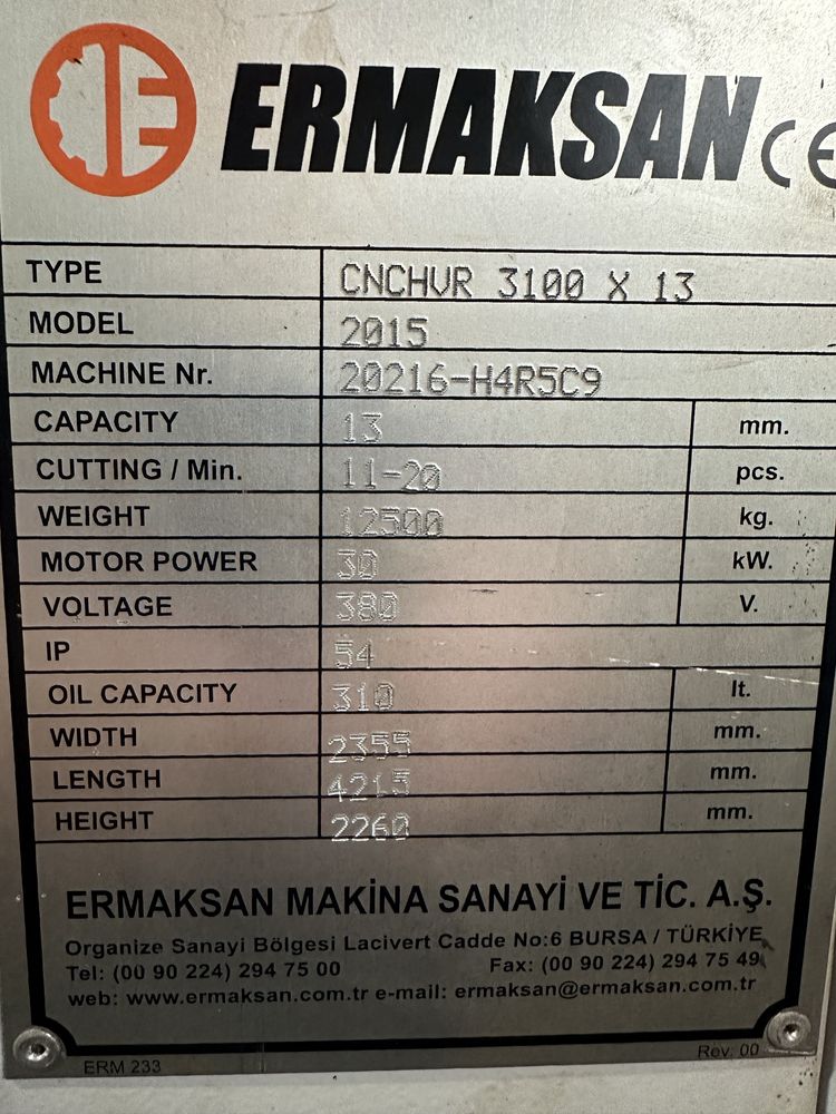 Nozyce gilotynowe Ermaksan CNC HVR 3100x13