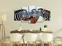 Pintura original em canvas de rebanho Zebra conjunto de cinco painéis