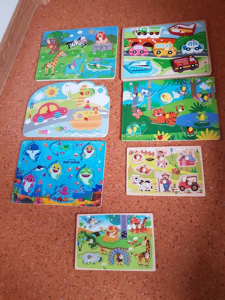Puzzle drewniane zestaw 7 szt dla dzieci 1+