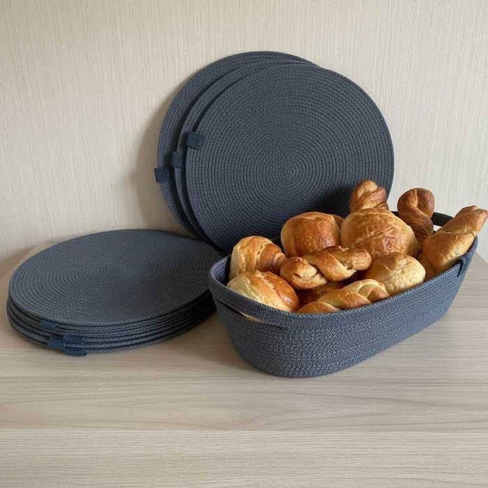 Набір з 6 шт. підтарільників 30 см сіро-блакитних і овального кошика