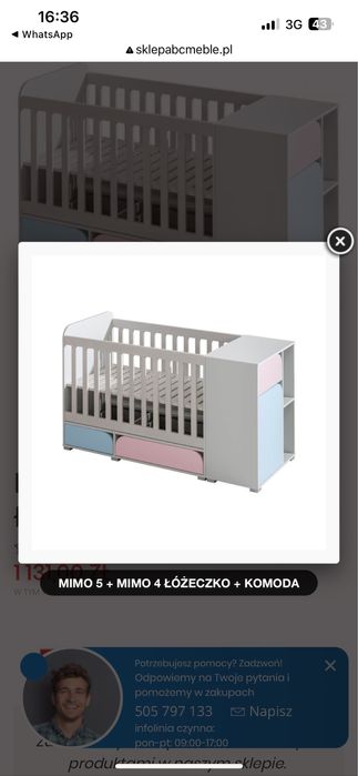 Łóżeczko dziecięce plus komoda plus przewijak