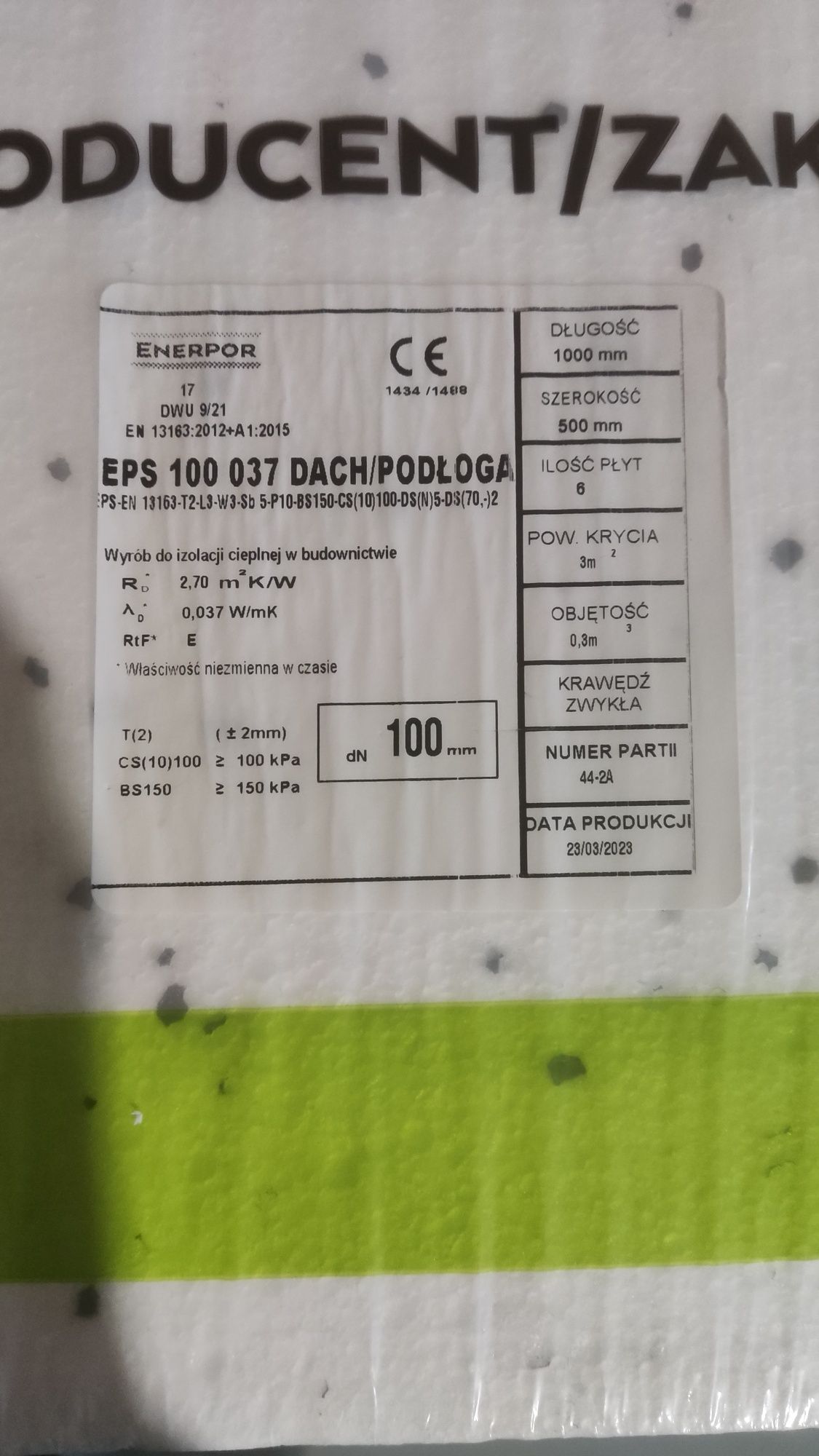 Styropian EPS 100  dach podłoga grubość 10cm