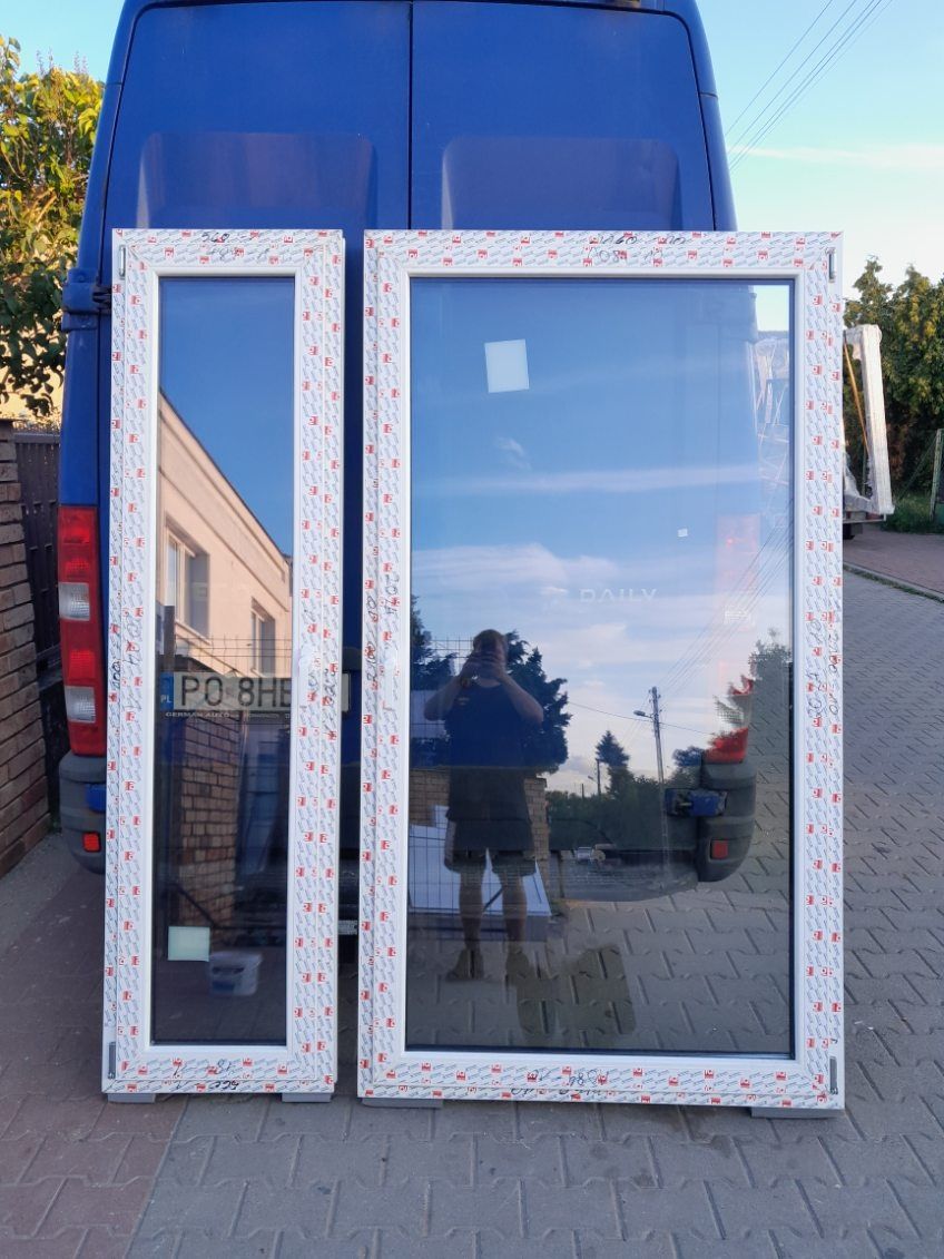 KR HAUS drzwi 116+56x210 172x210 balkonowe nowe 3 szyby złoty dąb