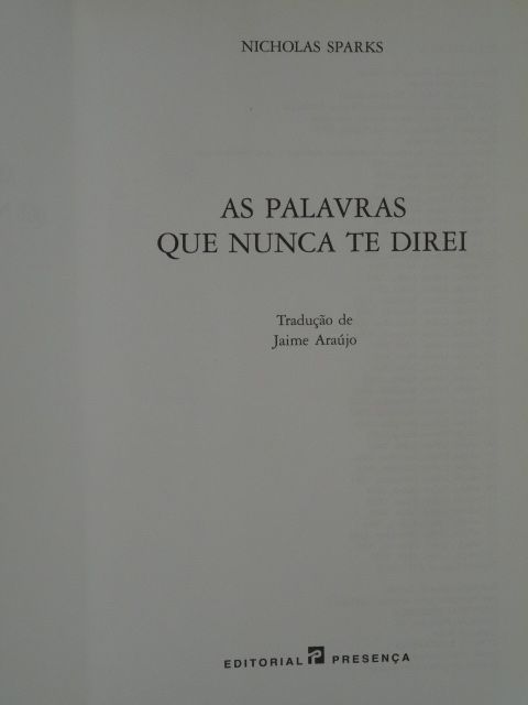 As Palavras Que Nunca Te Direi de Nicholas Sparks