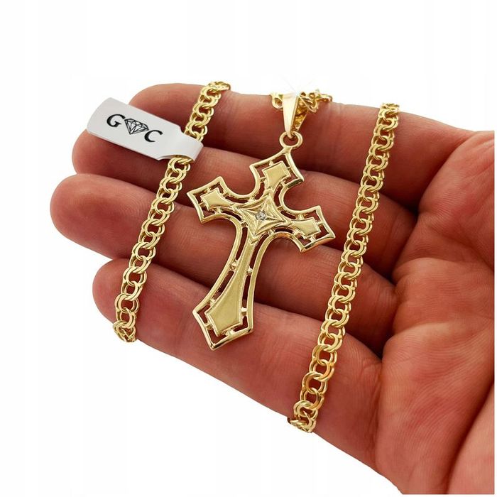 Złoty Łańcuszek Z Grawerem Dla Syna, Naszyjnik Garibaldi Z Krzyżykiem