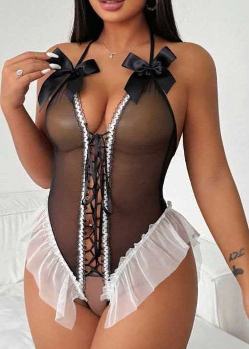 Lingerie sexy preta e branca