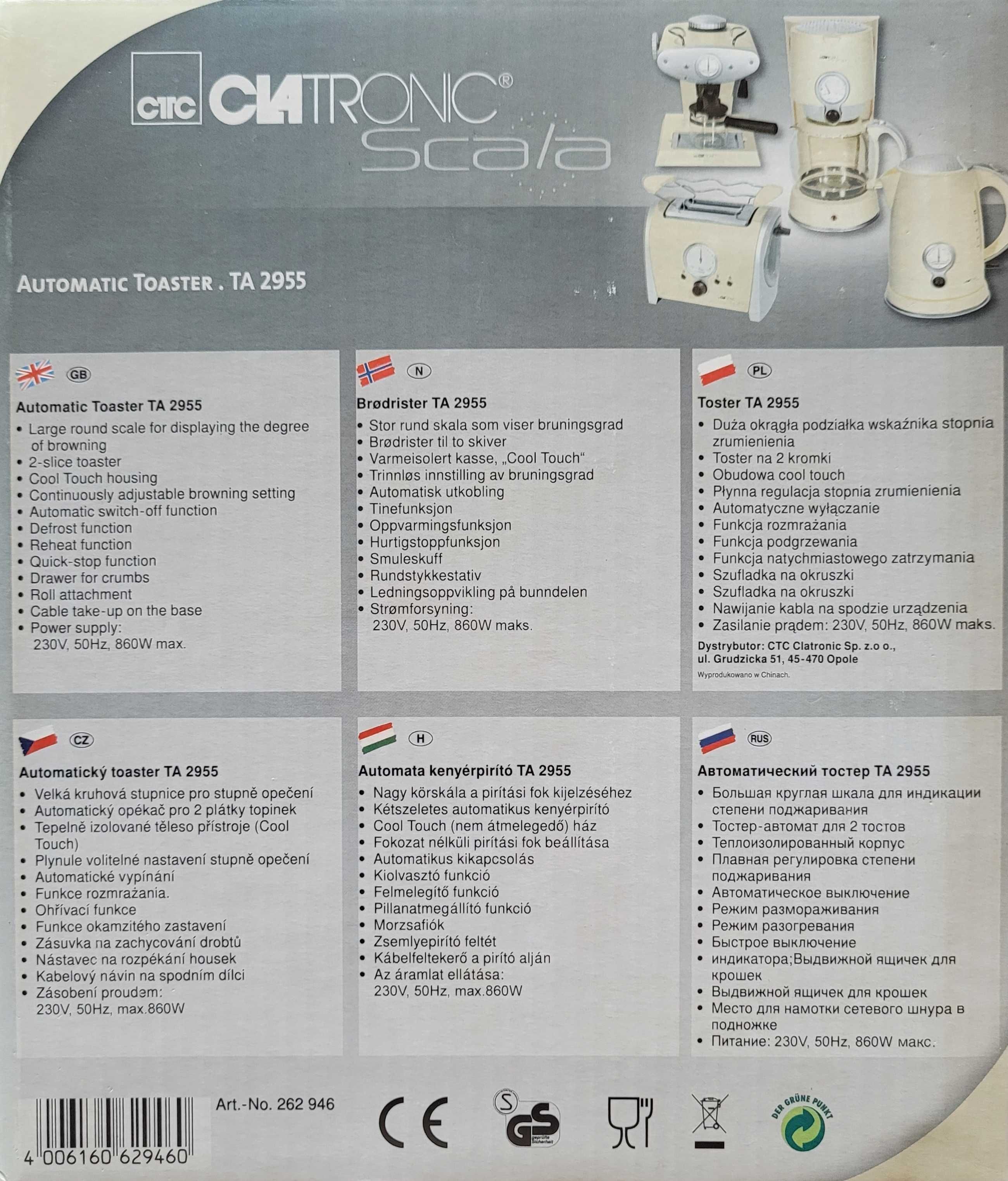 Toster Clatronic Scala TA 2955