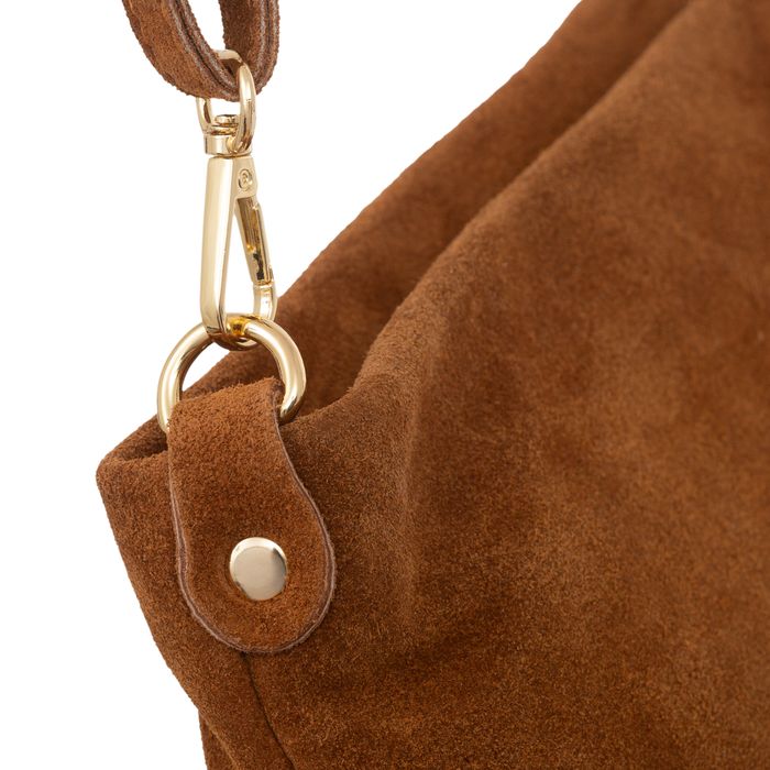 VERA PELLE torebka zamszowa listonoszka z paskiem V687 c.brązowa