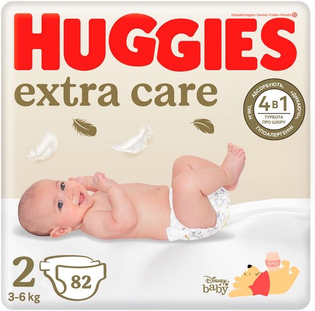 Підгузки Huggies Extra Care 2 (3-6 кг) 82 шт