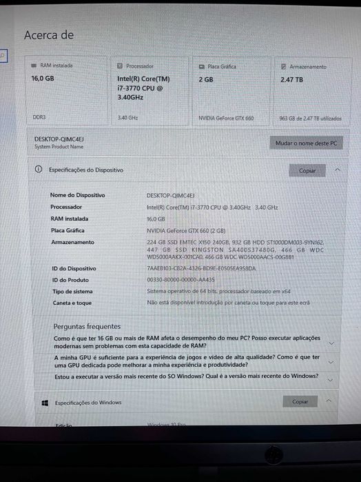 Computador Desktop i7 -SSD 240GB+HDD 1TB/ 16GB RAM