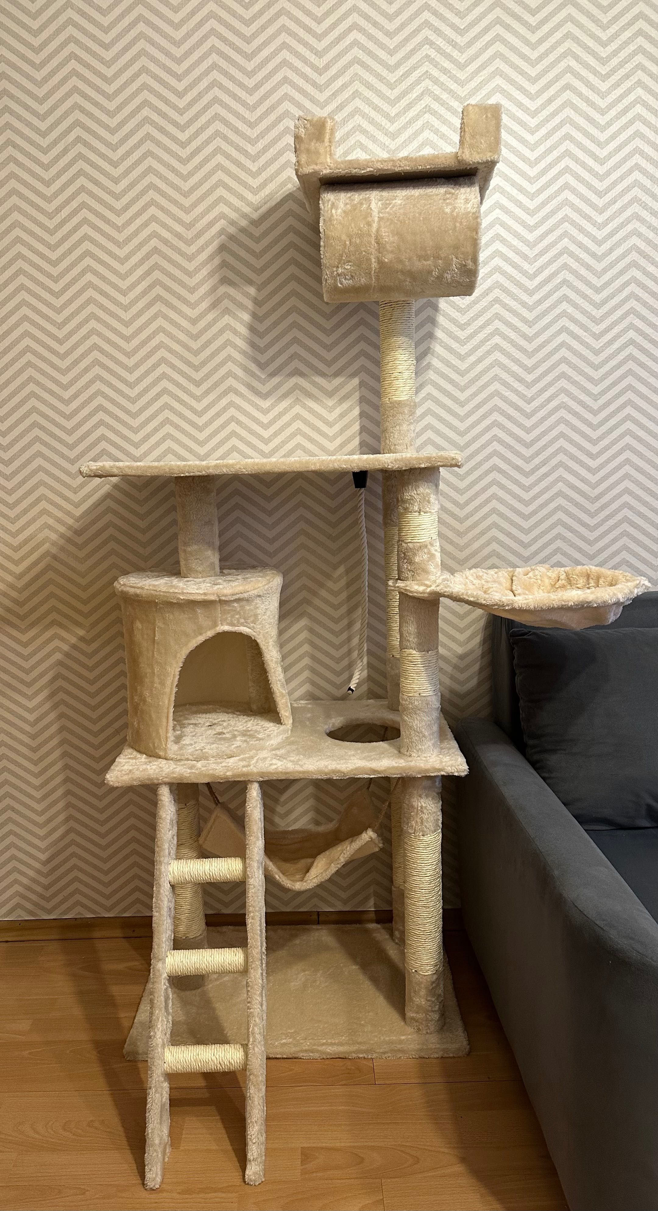 NOWY drapak dla kota z domkiem, drabinką, legowiskiem, liną; 158cm