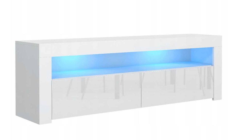 Nowoczesna KOMODA Stolik RTV Biały 130cm Połysk + Led (OKAZJA)