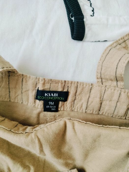 Conjunto jardineiras pijama e macacão • 6/9 meses