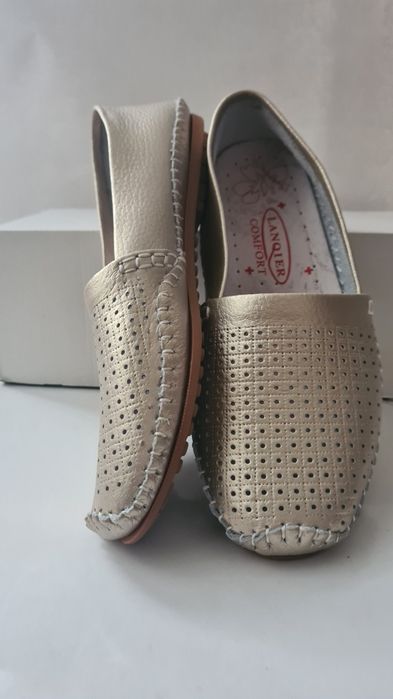 Półbuty skórzane złote LANQIER 39 Komfort Soft