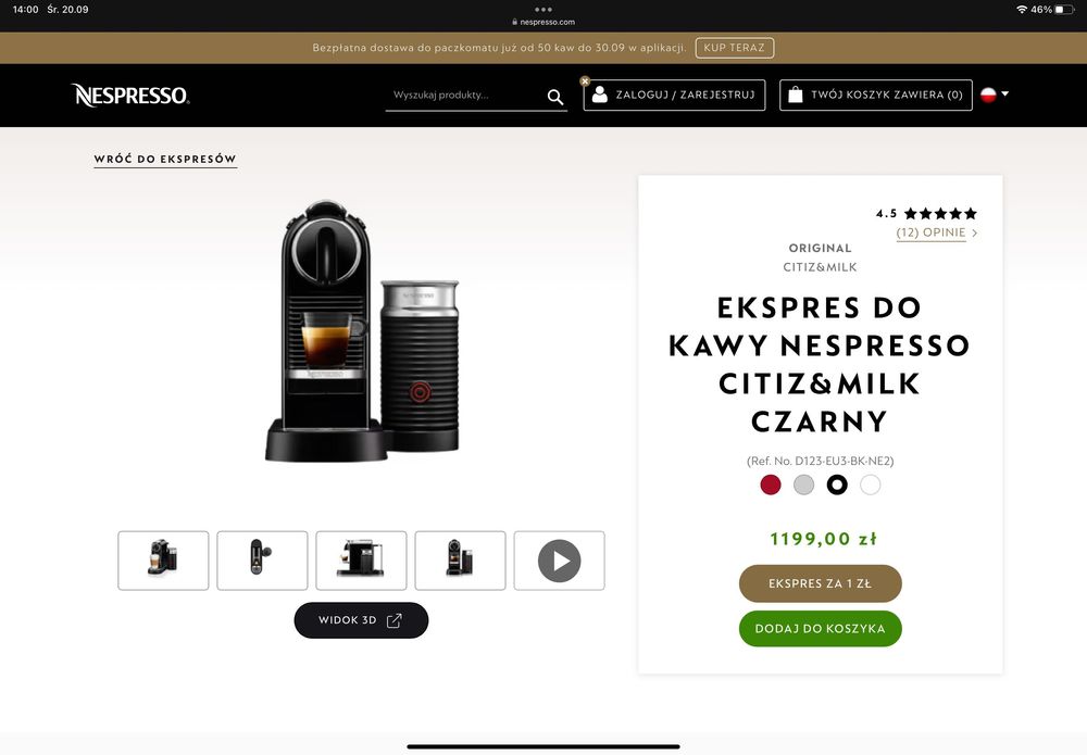 Kapsułkowy ekspres do kawy Nespresso Citiz&Milk (czarny)