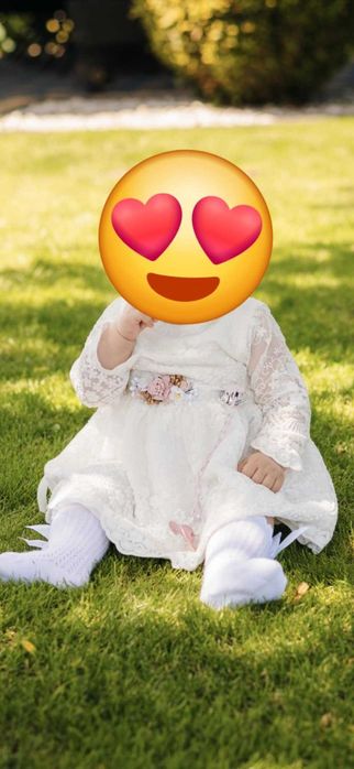 Sukienka do chrztu rozmiar 74 off white z opaską oraz paskiem + buciki