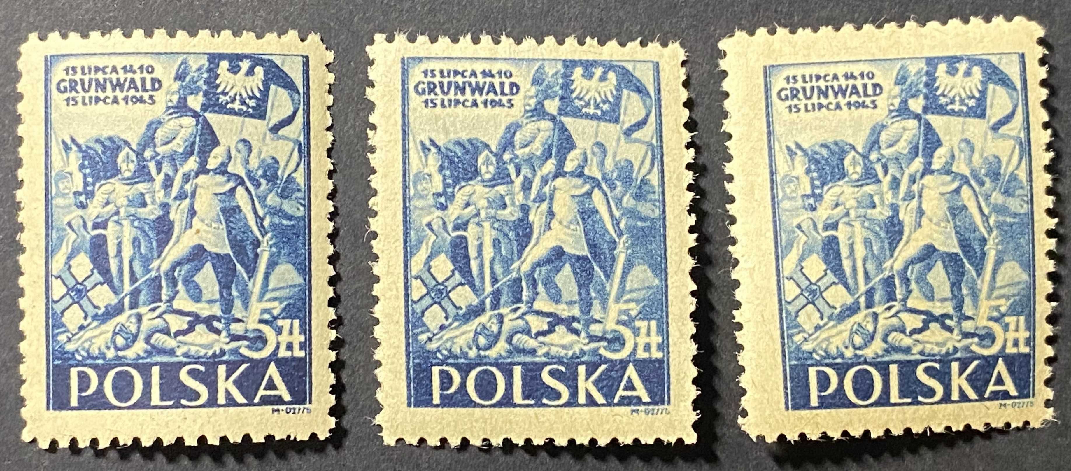 Znaczki Polska Fi 372 Komplet 3szt Grunwald 1945r