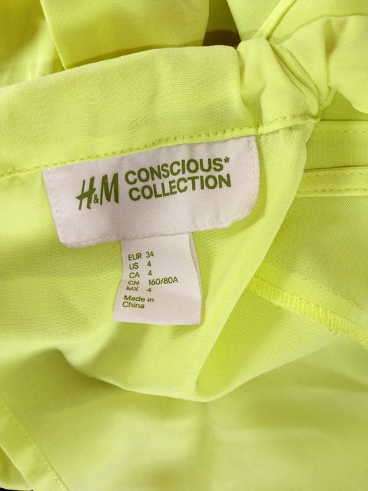 Sukienka letnia neonowy żółty z falbanami H&M