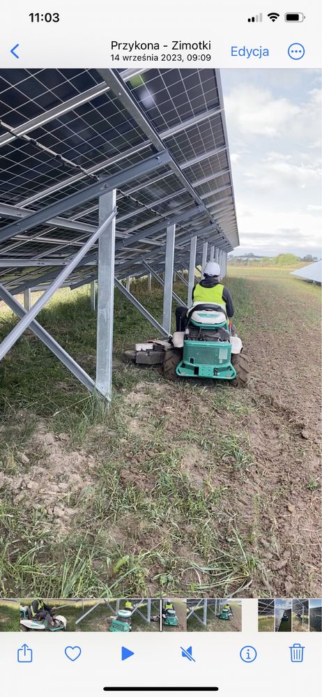 Koszenie trawy, równanie terenu na farmach fotowoltaicznych