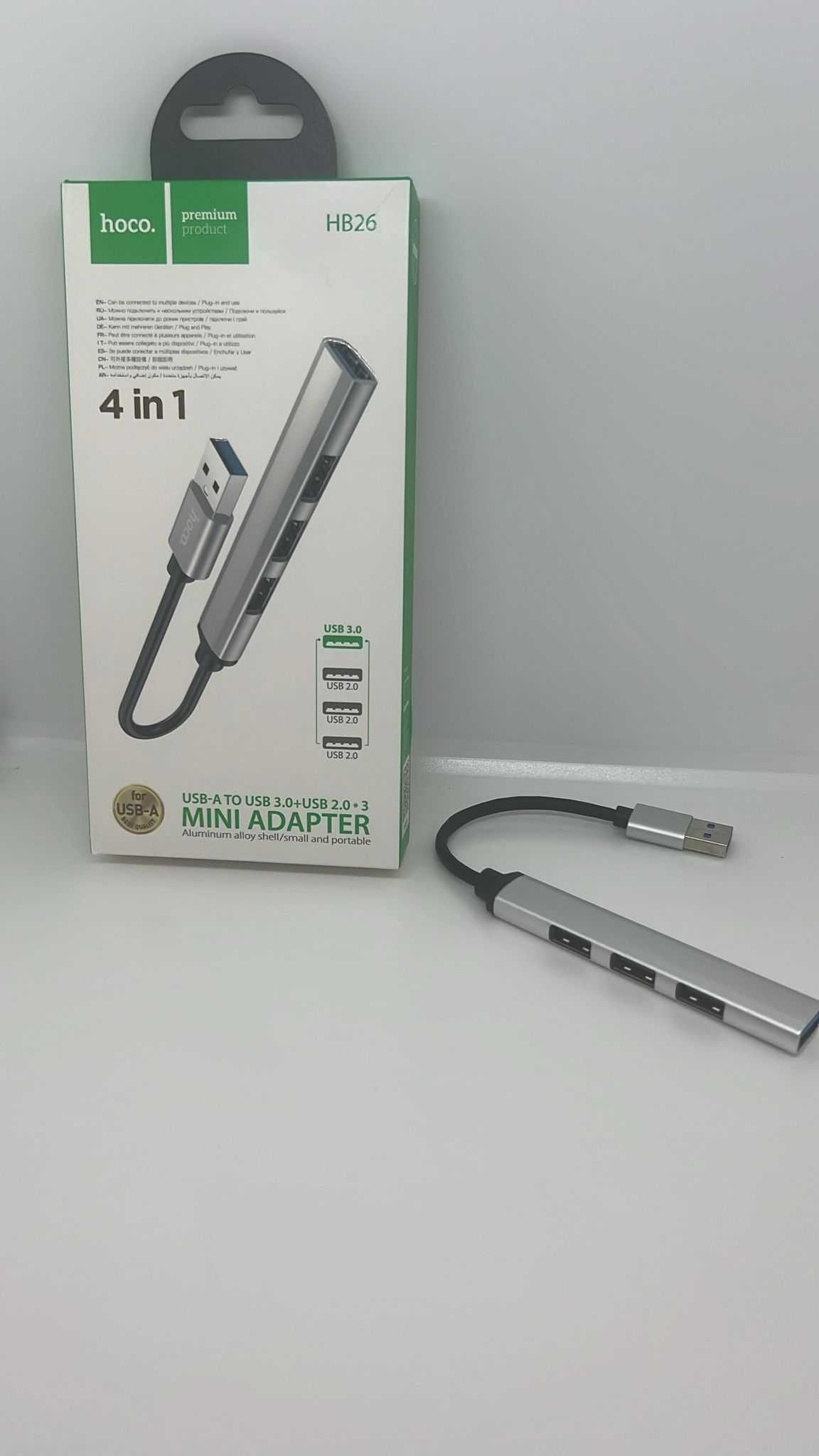 HUB adapter HOCO - USB A do USB A 3.0 / 3x USB A 2.0 srebrny