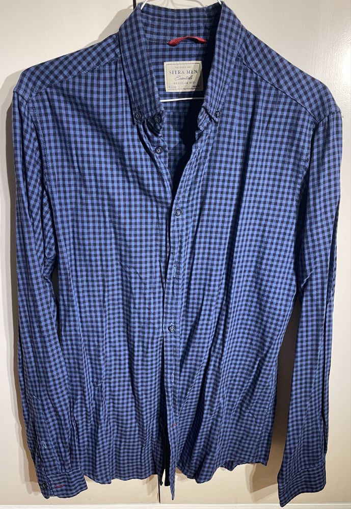 Camisa xadrez azul e preta