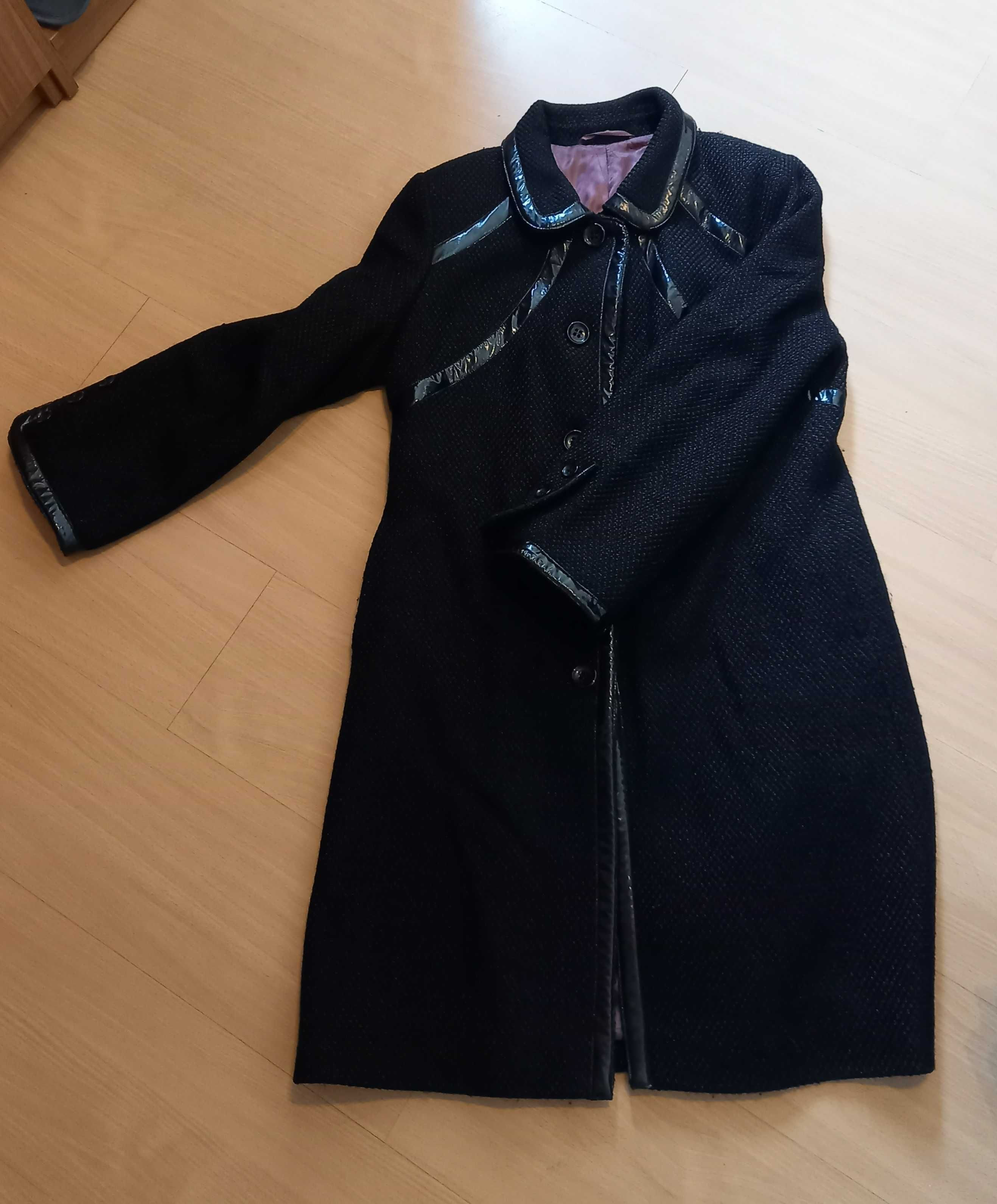 Czarny płaszcz, 74% wełny XL 42