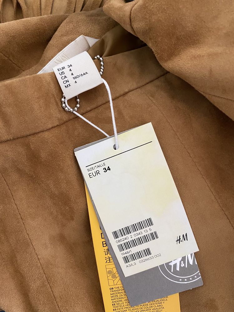 Spódnica boho z frędzlami beż 34 XS H&M premium nowa