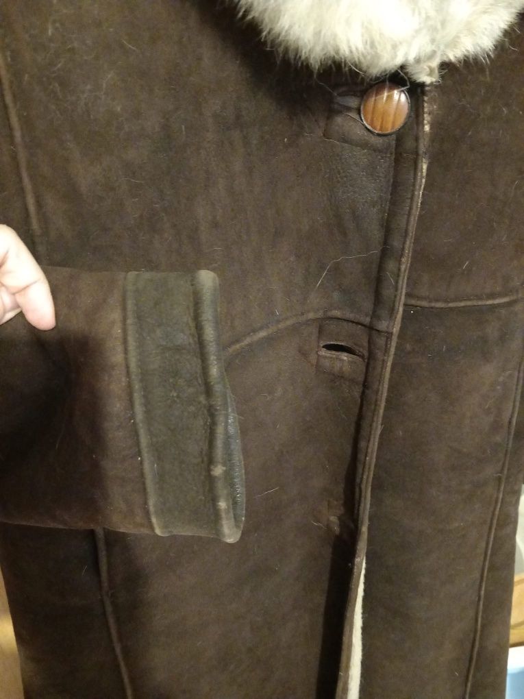 Kożuch futro płaszcz z barana z lisem 42 44