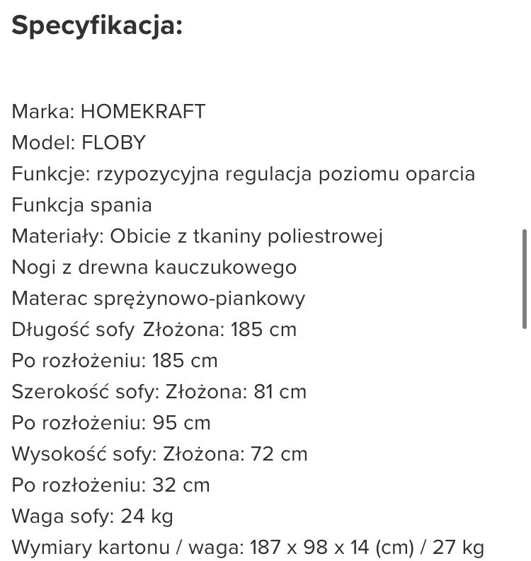 Sofa rozkładana HOMEKRAFT Floby