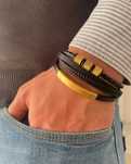 Pulseira multifacetada em Aço inoxidável + pele