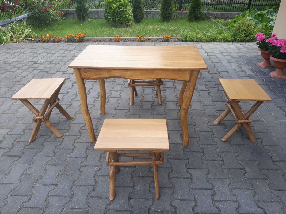 stół dębowy,taborety- ręczna robota