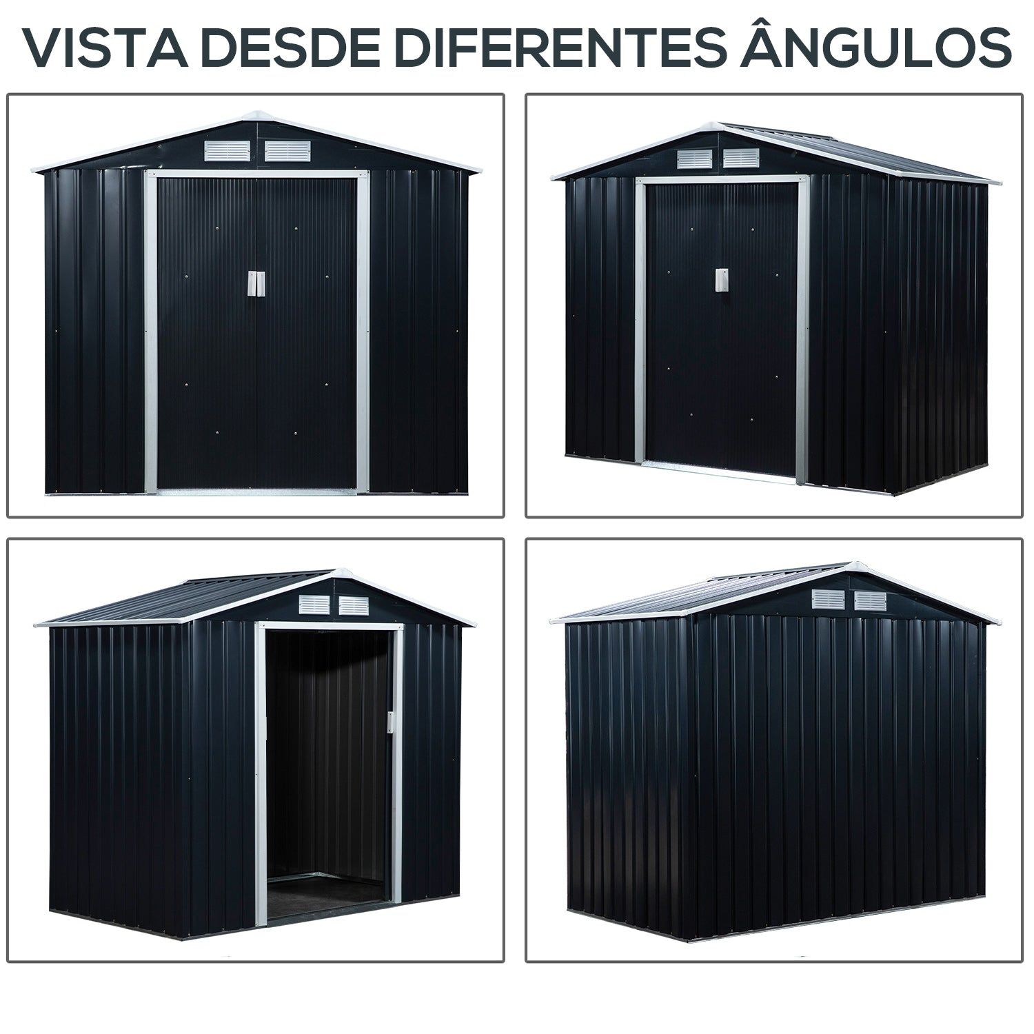Abrigo de Jardim 213x130x185cmMetálico de Exterior para Armazenamento