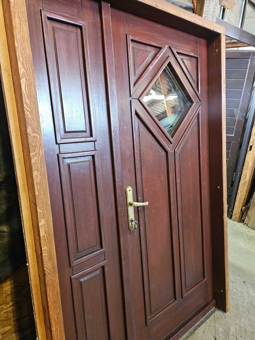 DRZWI Zewnętrzne Drewniane Sosnowe Dwuskrzydłowe Wejściowe 134x199cm