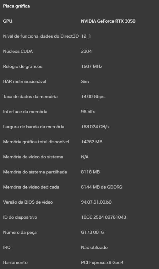 placa de video rtx 3050