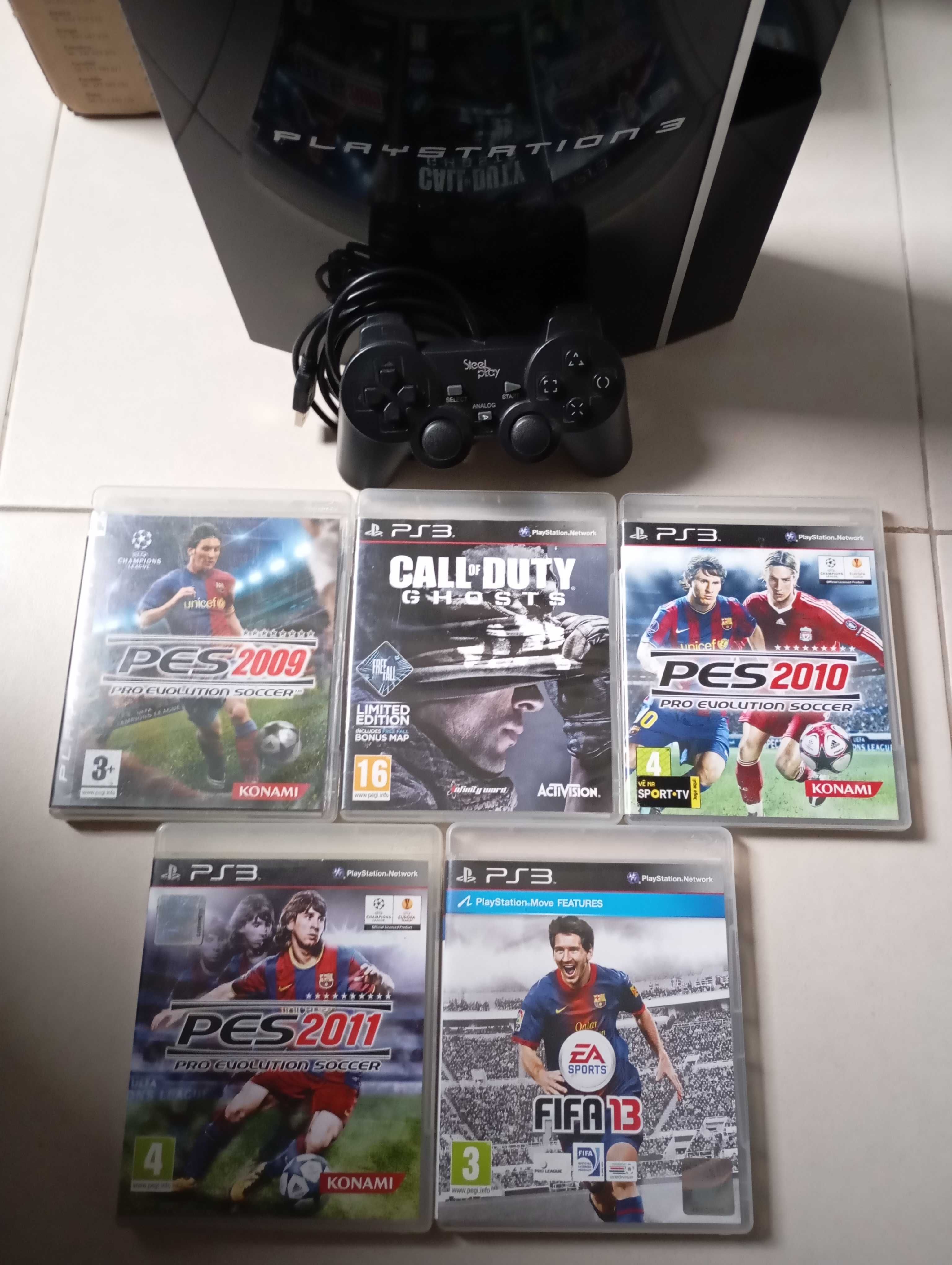 Ps3 80gb fat com jogos e comando