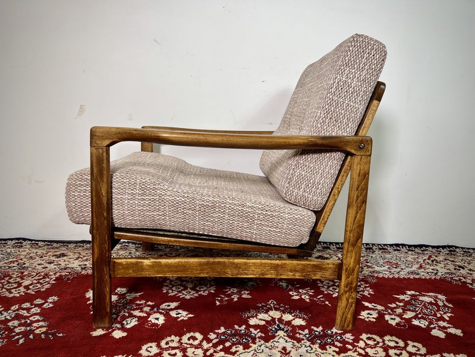 Fotel  PRL Typ B7522 Zenon Bączyk Lata 60 buk mat fargotex vintage