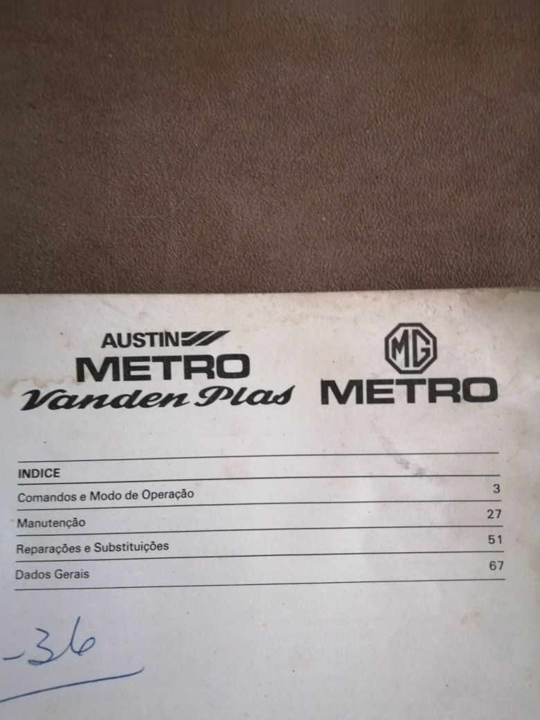 Manual do carro MG Metro / Austin Metro em português